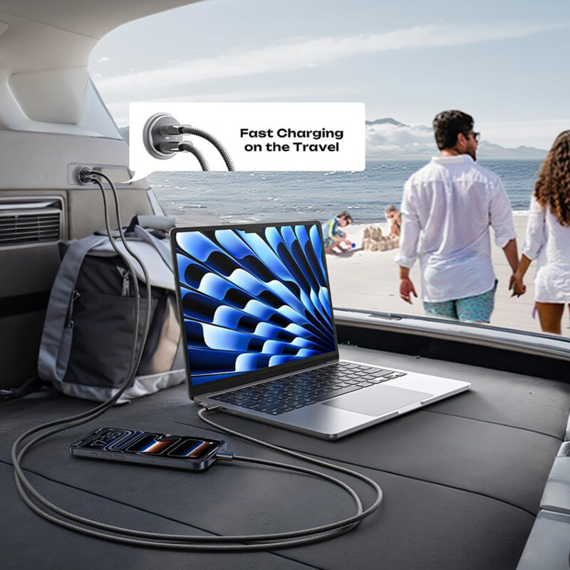 Incarcator auto cu port dublu Type-C Lisen. 90W, aluminiu, negru