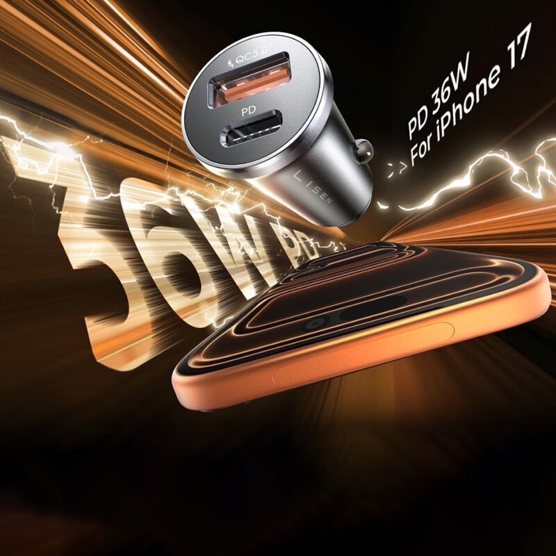 Incarcator auto USB, Type-C Lisen, 54W, negru