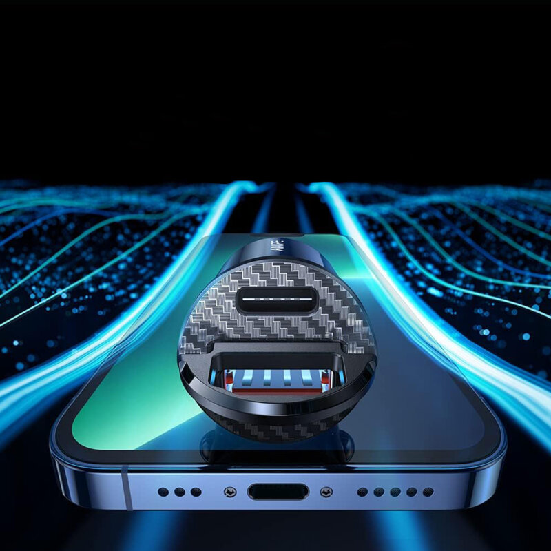 Incarcator auto USB, Type-C cu inel Lisen, PD30W, negru