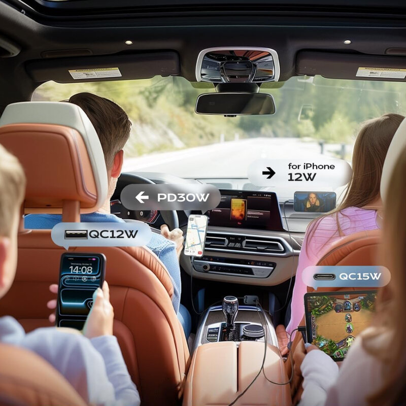 Incarcator auto cu cablu retractabil Lisen, negru