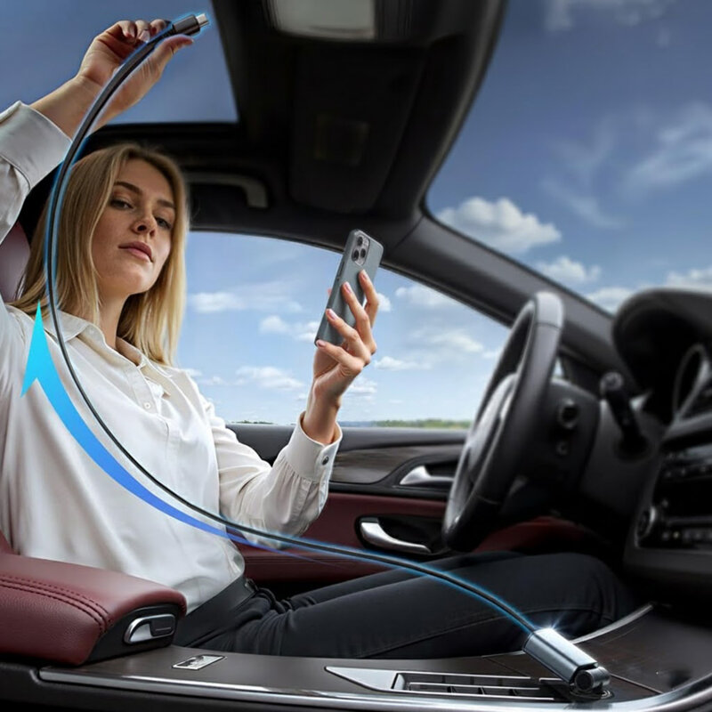 Incarcator auto cu cablu retractabil Lisen, 57W, negru