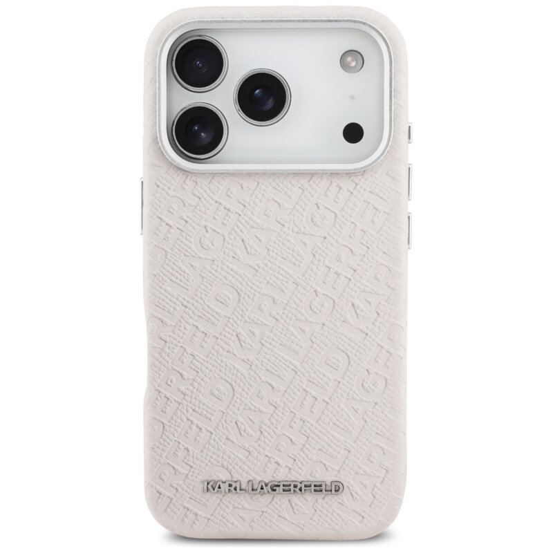 Husa iPhone 17 Pro Karl Lagerfeld Hardcase FW Stamped Karl MagSafe, bej, KLHMP17LPGKLFOFE