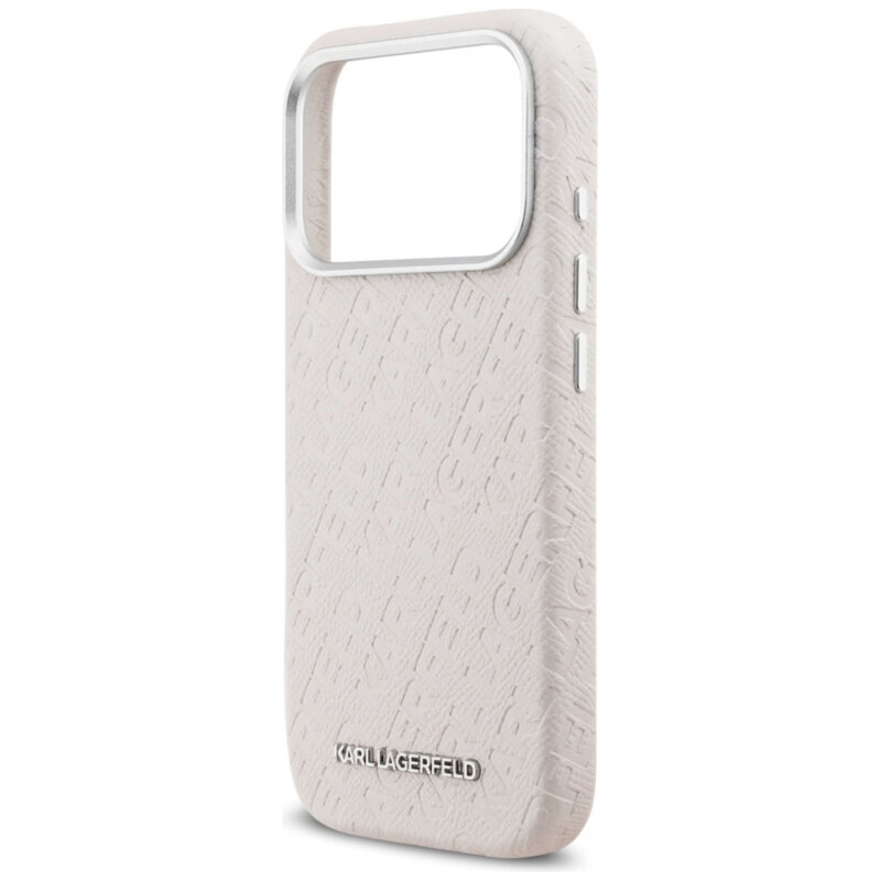 Husa iPhone 17 Pro Karl Lagerfeld Hardcase FW Stamped Karl MagSafe, bej, KLHMP17LPGKLFOFE