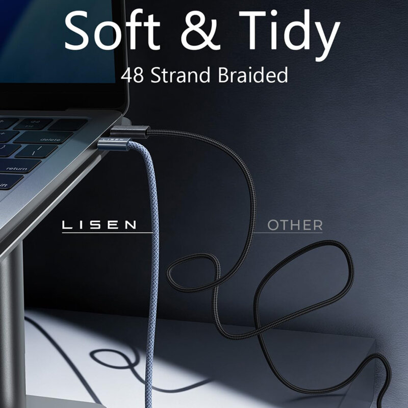 [Pachet 2x] Cablu de date Type-C la Type-C Lisen, 240W, 2m, bleumarin