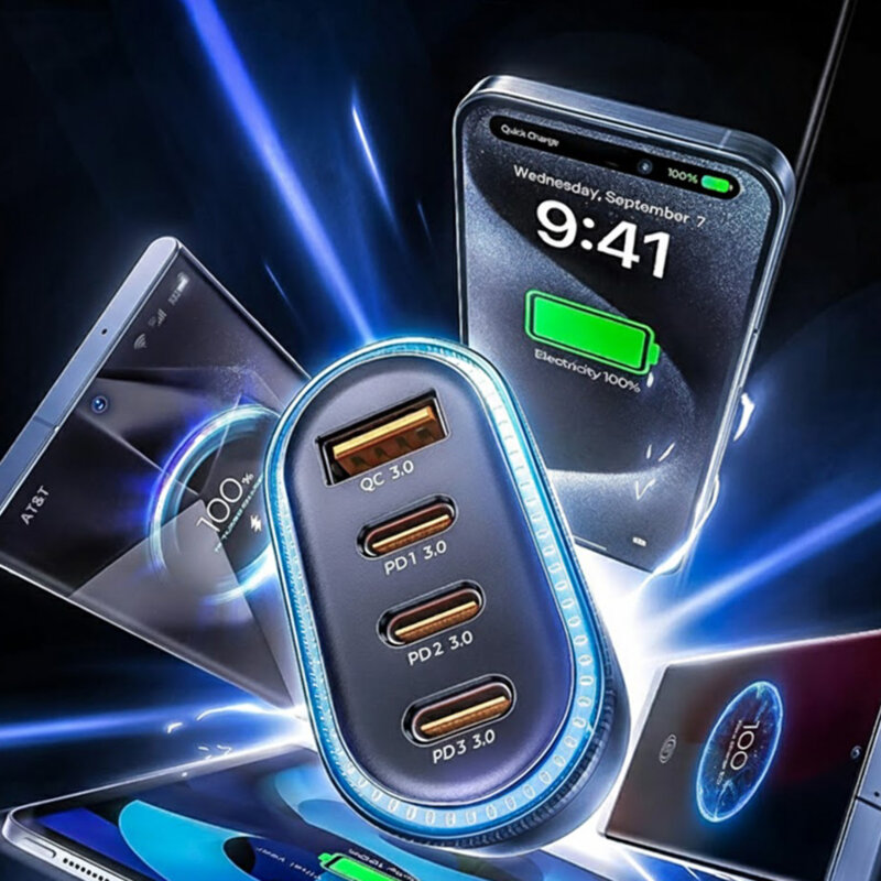 Incarcator auto Fast Charge 101W cu cablu tip C Lisen, USB, Type-C