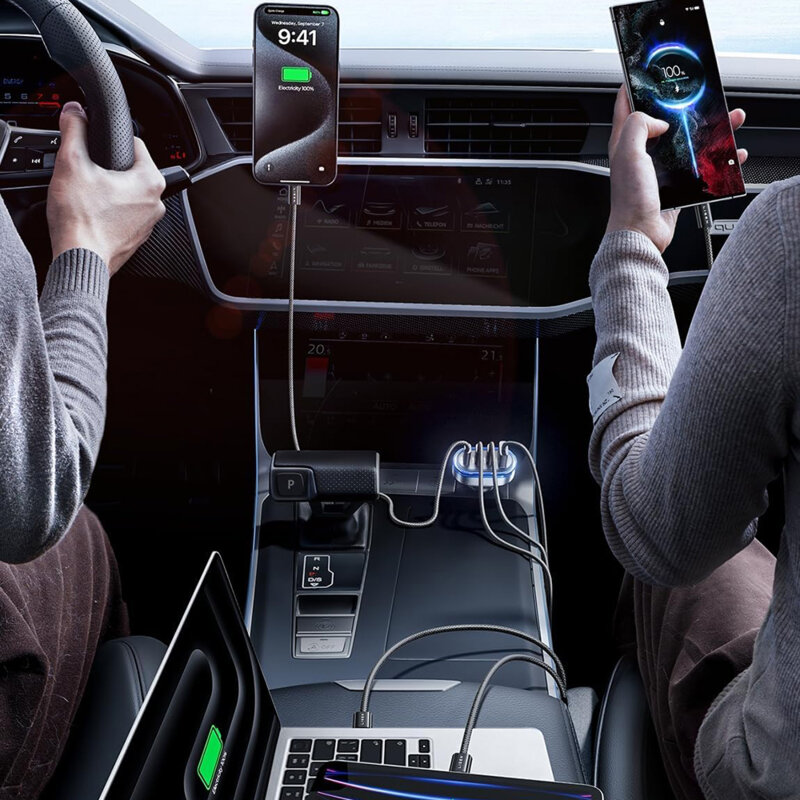 Incarcator auto Fast Charge 101W cu cablu tip C Lisen, USB, Type-C