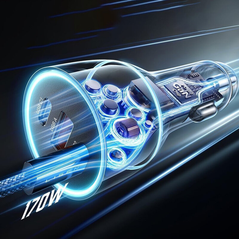 Incarcator auto Fast Charge 170W cu cablu tip C Lisen, USB, Type-C, 2m