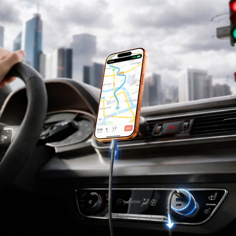 Incarcator auto Fast Charge 170W cu cablu tip C Lisen, USB, Type-C, 2m