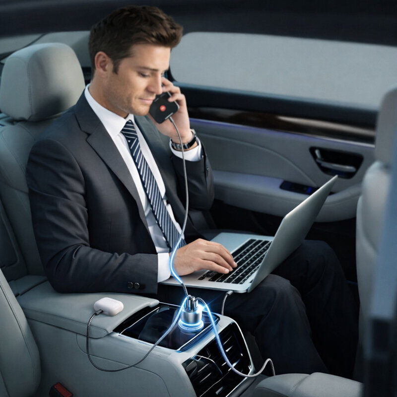 Incarcator auto GaN cu porturi USB, Type-C Lisen, 170W, negru, 1m