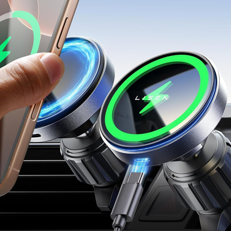 Suport telefon auto cu incarcare wireless Lisen, 15W, negru