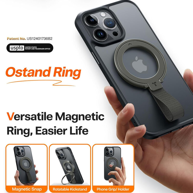 Inel magnetic 360°, suport telefon Torras Ostand, negru