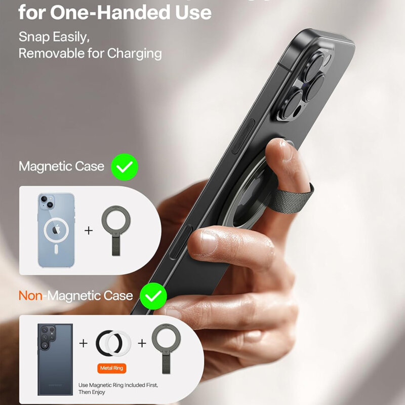 Inel magnetic 360°, suport telefon Torras Ostand, negru