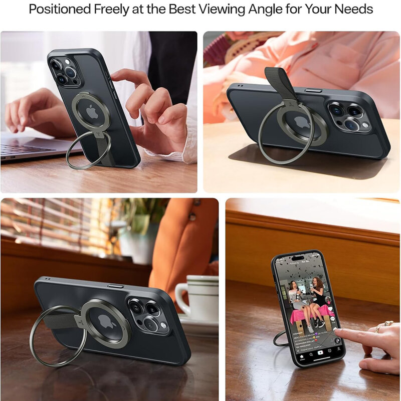 Inel magnetic 360°, suport telefon Torras Ostand, negru