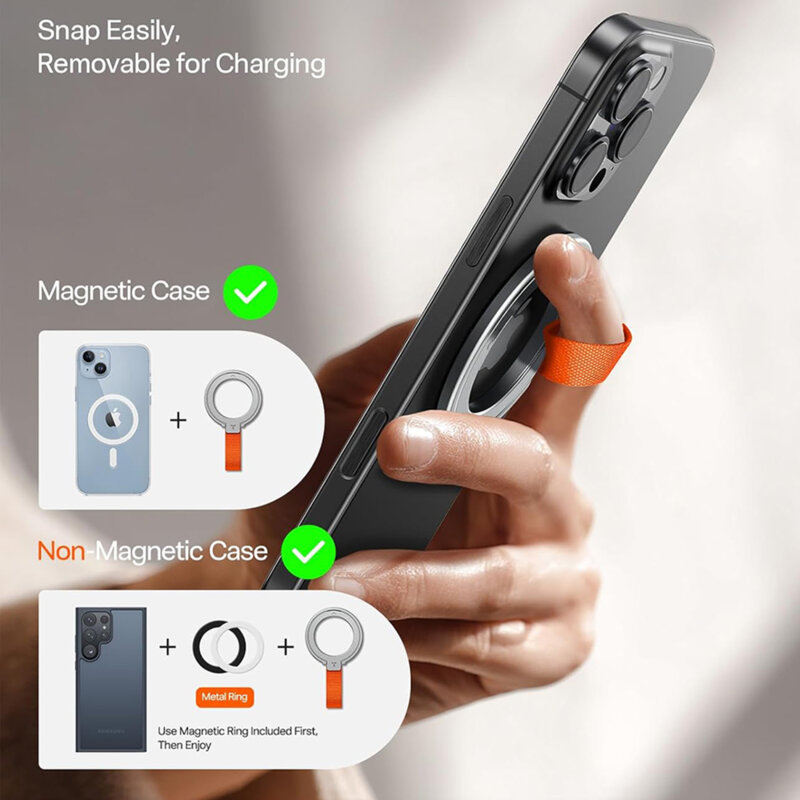 Inel magnetic 360°, suport telefon Torras Ostand, argintiu