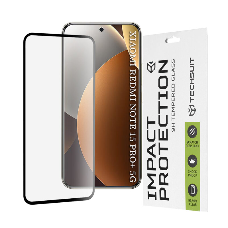 Folie sticla Xiaomi Redmi Note 15 Pro+ 5G Techsuit 111D Full Glue Full Cover, negru