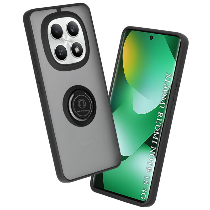 Husa Xiaomi Redmi Note 15 4G Techsuit Glinth cu inel suport stand magnetic, negru