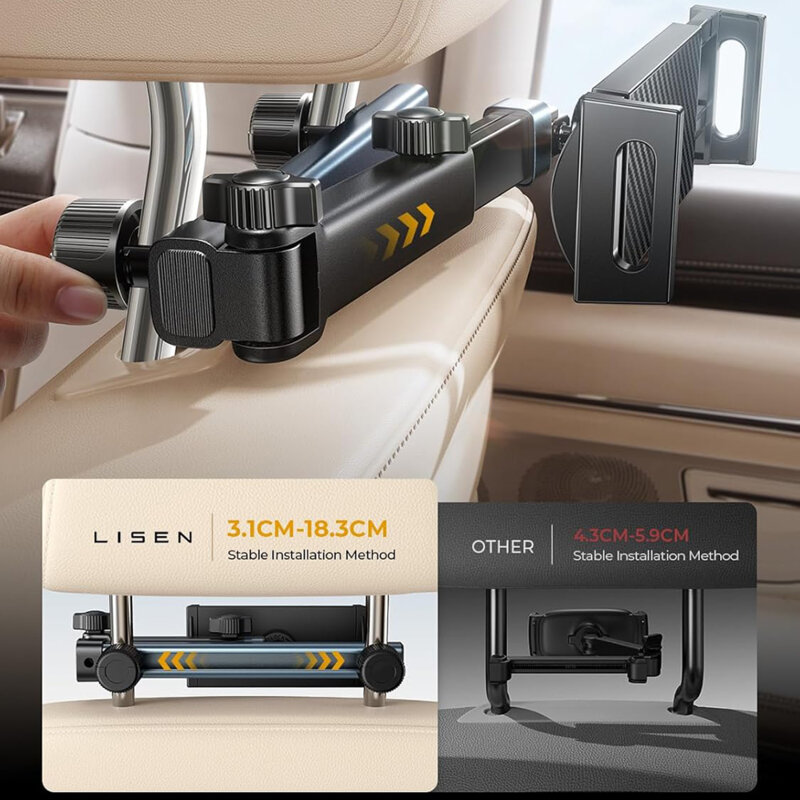 Suport telefon, tableta pentru tetiera, rotativ Lisen, negru