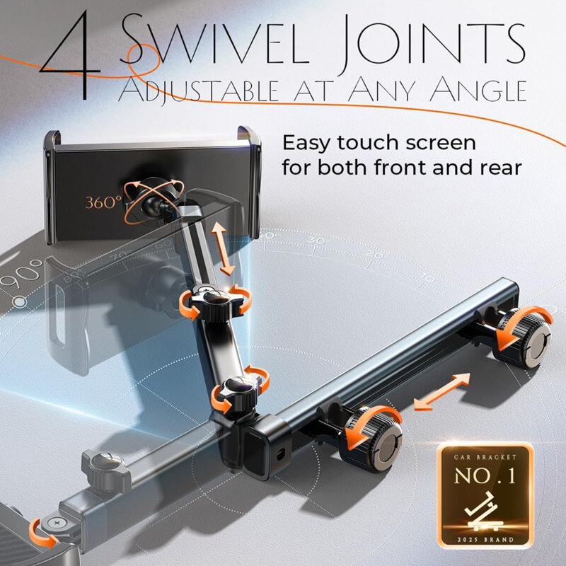 Suport telefon, tableta pentru tetiera, rotativ Lisen, negru