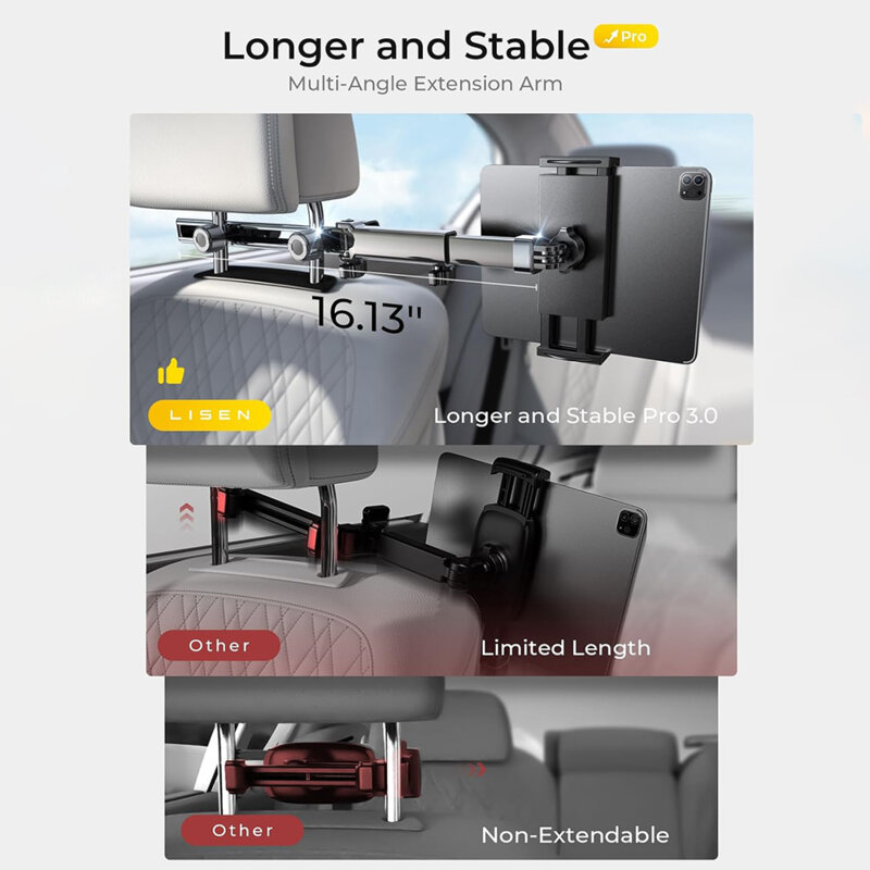 Suport telefon, tableta pentru tetiera, rotativ Lisen, negru