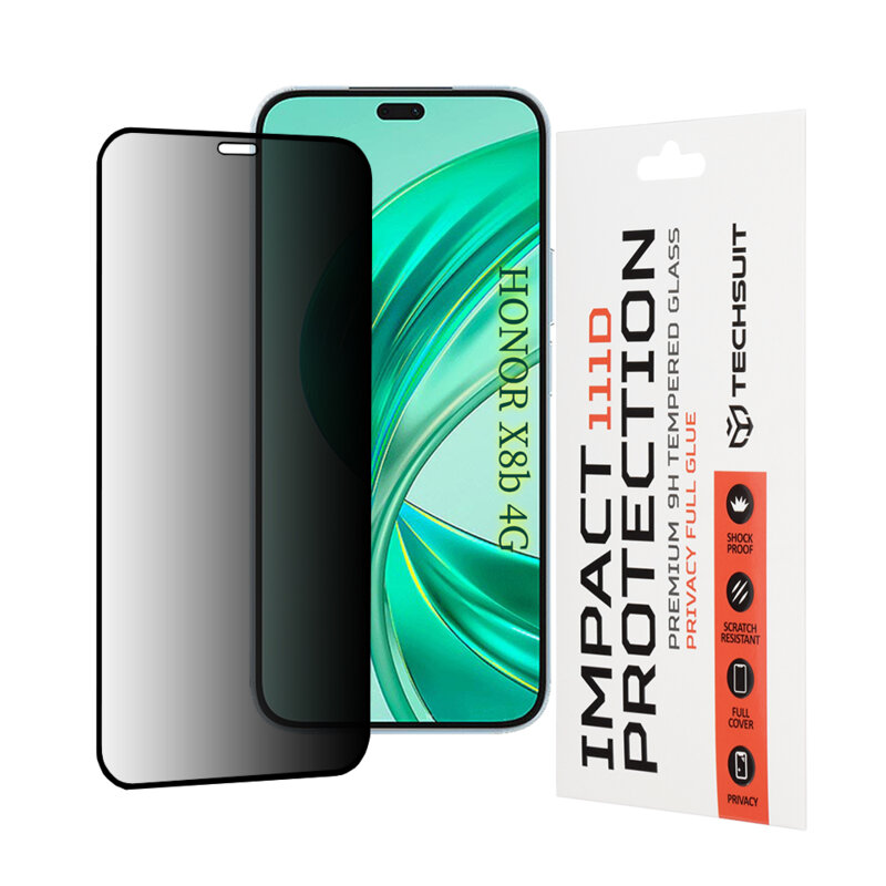 Folie sticla Honor X8b Techsuit 111D Privacy Full Glue, negru