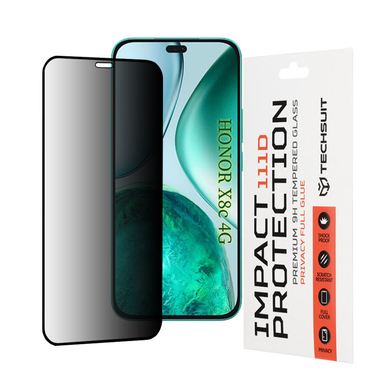 Folie sticla Honor X8c Techsuit 111D Privacy Full Glue, negru