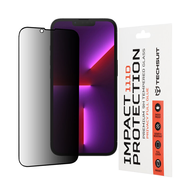 Folie sticla iPhone 13 Pro Techsuit 111D Privacy Full Glue, negru