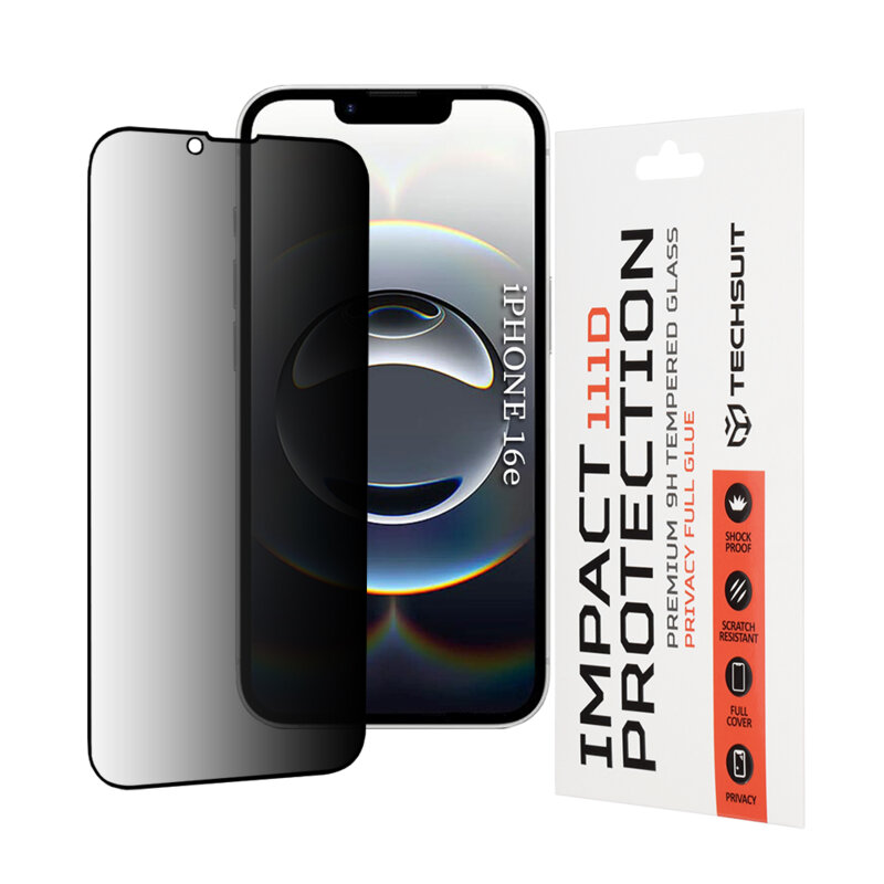 Folie sticla iPhone 16e Techsuit 111D Privacy Full Glue, negru