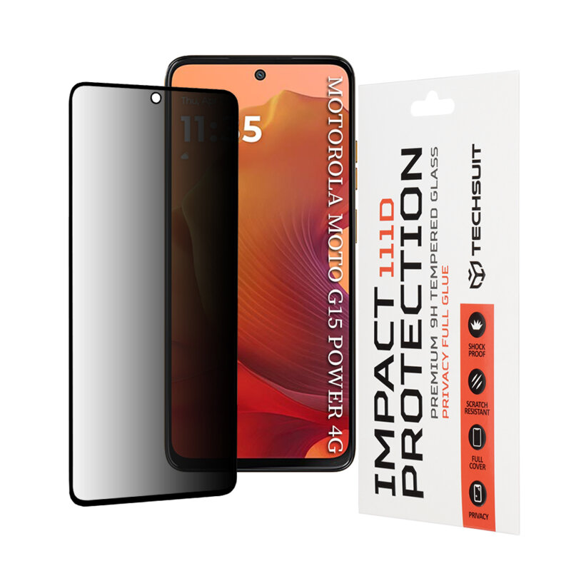 Folie sticla Motorola Moto G15 Power Techsuit 111D Privacy Full Glue, negru