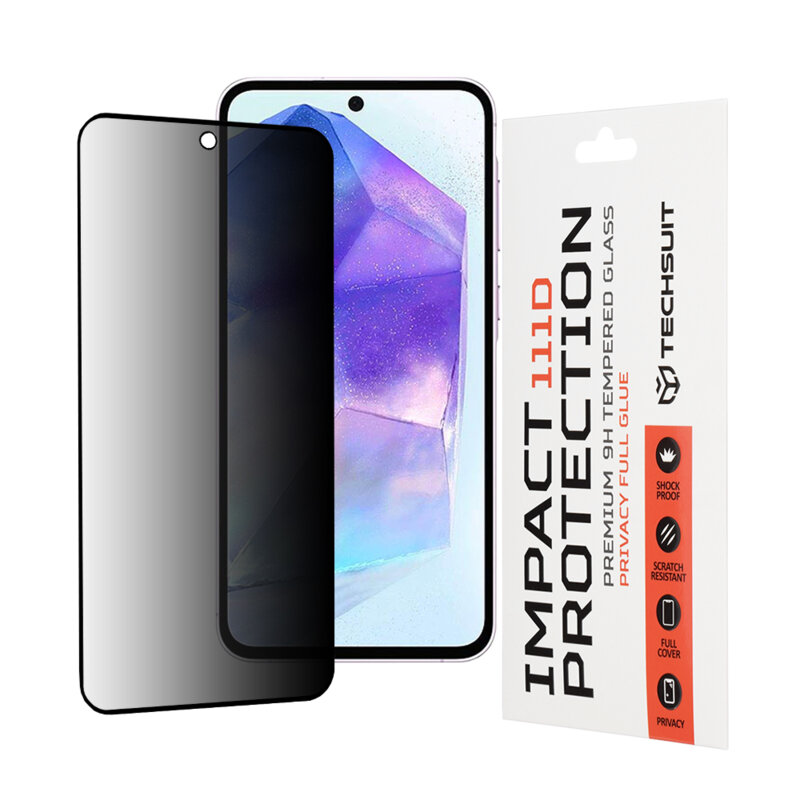 Folie sticla Samsung Galaxy A55 5G Techsuit 111D Privacy Full Glue, negru