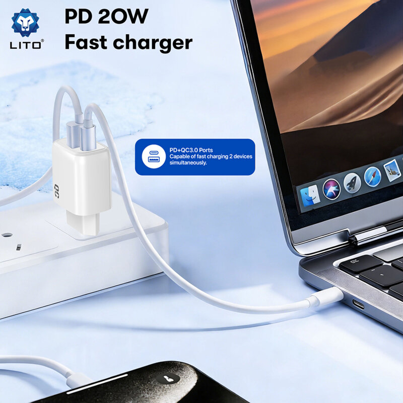 Incarcator priza Type-C, USB, PD20W, 3A Lito, alb, LC28