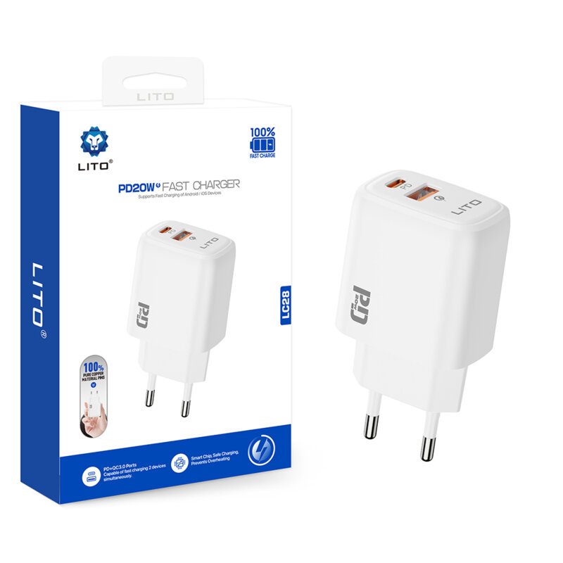 Incarcator priza Type-C, USB, PD20W, 3A Lito, alb, LC28