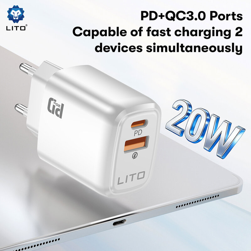 Incarcator priza Type-C, USB, PD20W, 3A Lito, alb, LC28