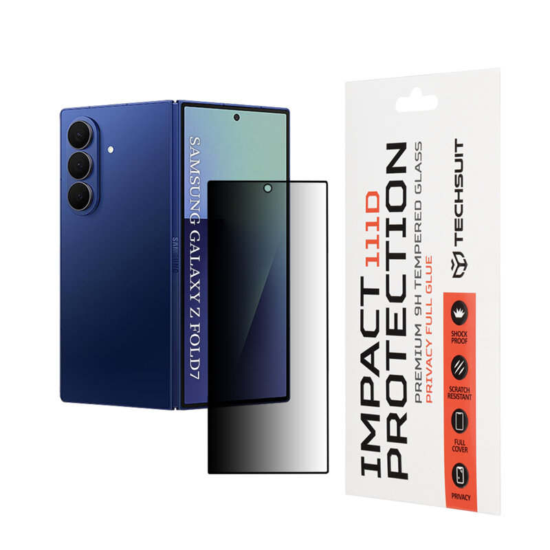 Folie sticla ecran frontal Samsung Galaxy Z Fold7 Techsuit 111D Privacy Full Glue, negru