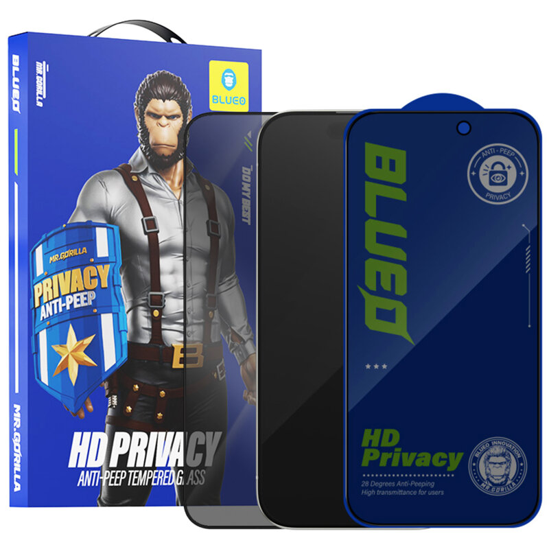 Folie iPhone 16 Pro Blueo Anti-Peep Privacy Glass, negru