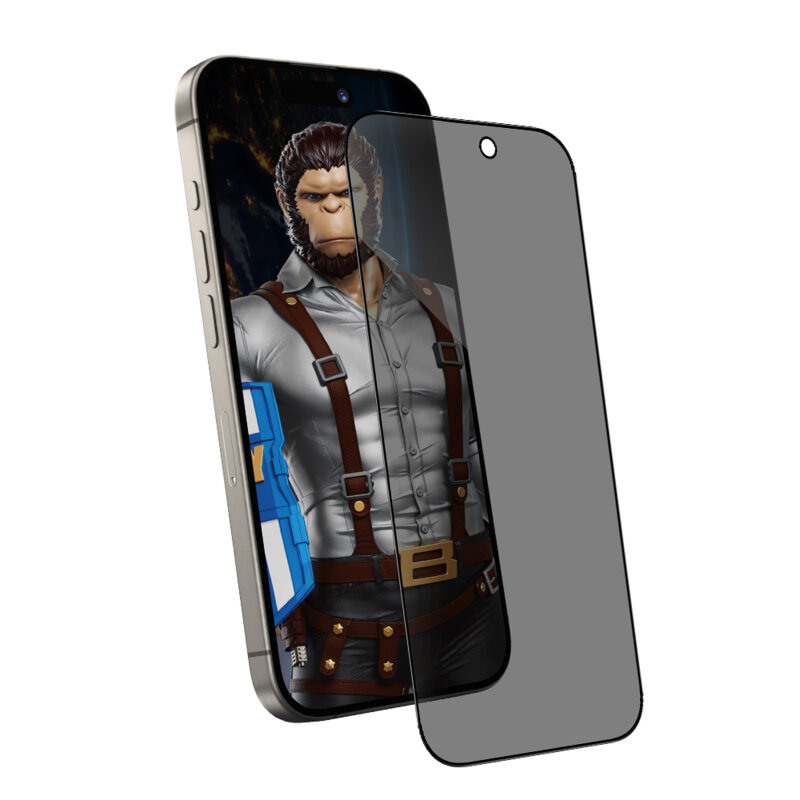Folie iPhone 16 Pro cu aplicator Blueo Anti-Peep Privacy Glass, negru