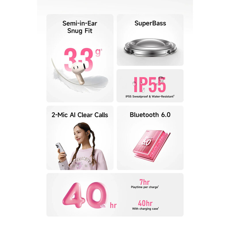 Casti Bluetooth 6.0 cu mic ENC Baseus Bass BS2 Lite, A0010A02