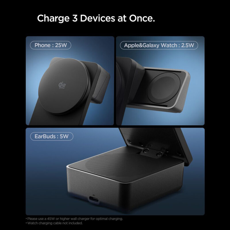 Statie incarcare wireless MagSafe 3in1 Spigen, 25W, EF323MQ