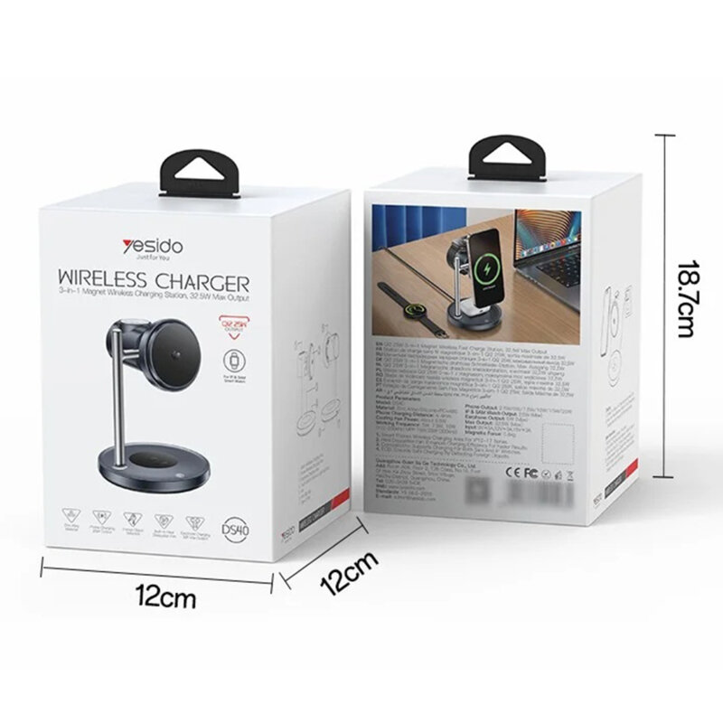 Statie de incarcare wireless Qi2 25W + cablu Type-C Yesido, negru, DS40