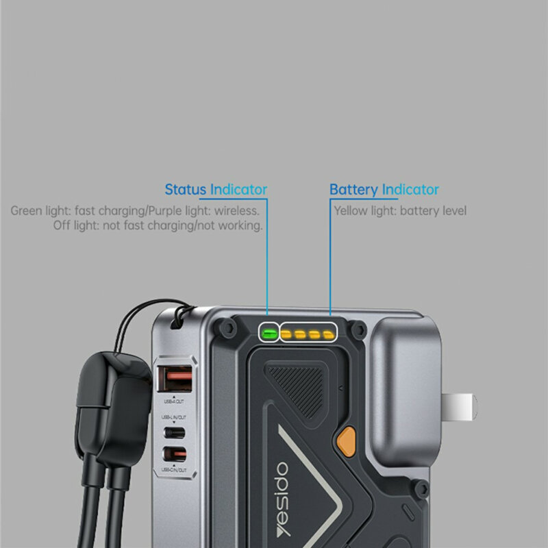 Power bank MagSafe, USB, Lightning, Type-C, 10000mAh Yesido, YP89