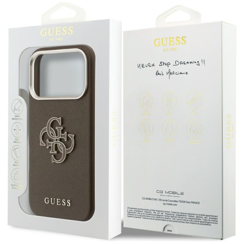 Husa originala Guess iPhone 17 Pro Max Hardcase Resin Logo, maro, GUHCP17X5PS4RGGW