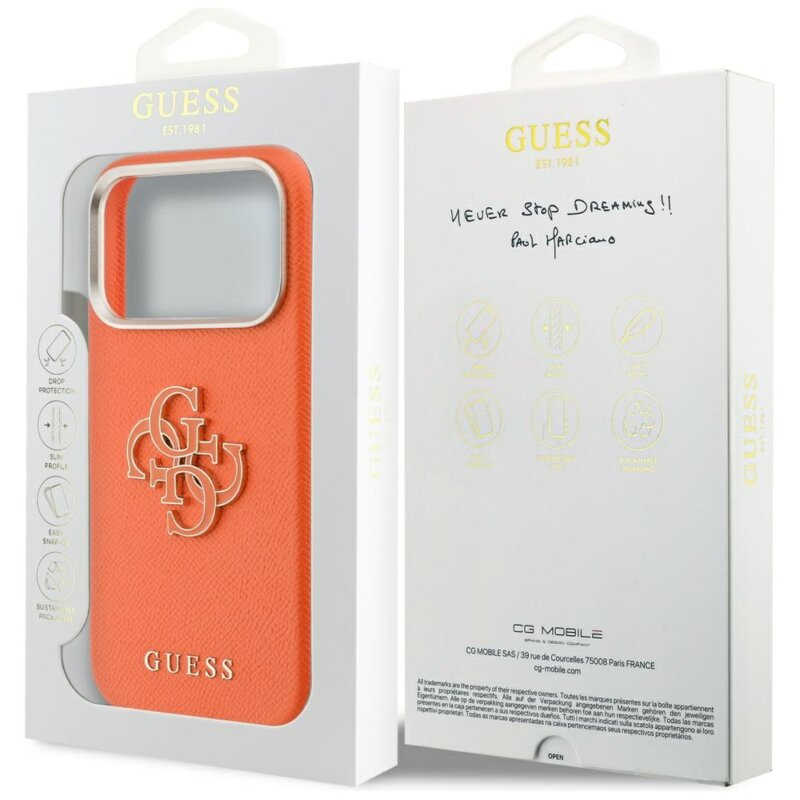 Husa originala Guess iPhone 17 Pro Max Hardcase Resin Logo, portocaliu, GUHCP17X5PS4RGGO