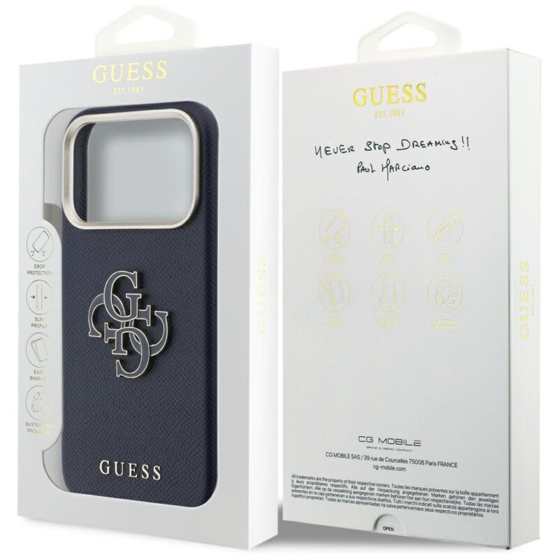 Husa originala Guess iPhone 17 Pro Hardcase Resin Logo, albastru, GUHCP17L5PS4RGGB