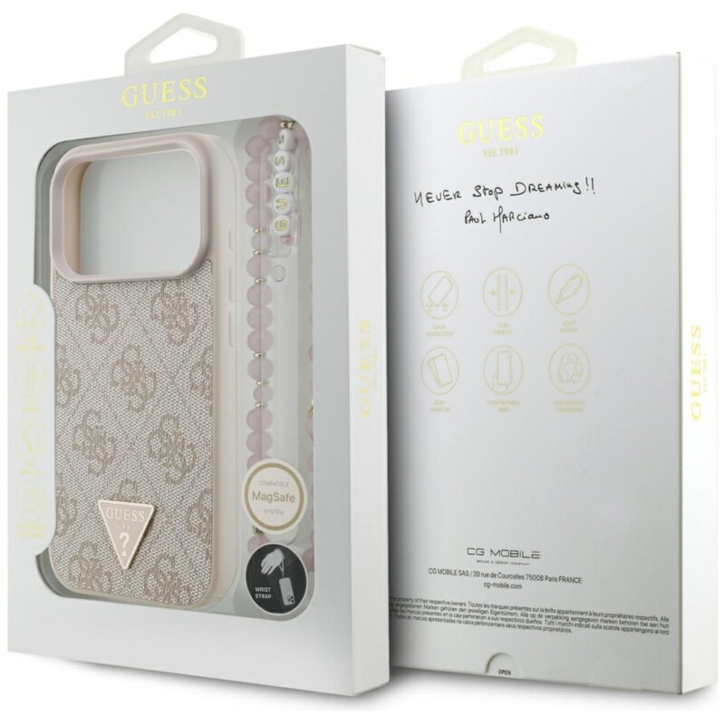Husa originala Guess iPhone 17 Pro Hardcase 4G with Strap Triangle Logo MagSafe, roz, GUHMP17LP4TSDPPSP
