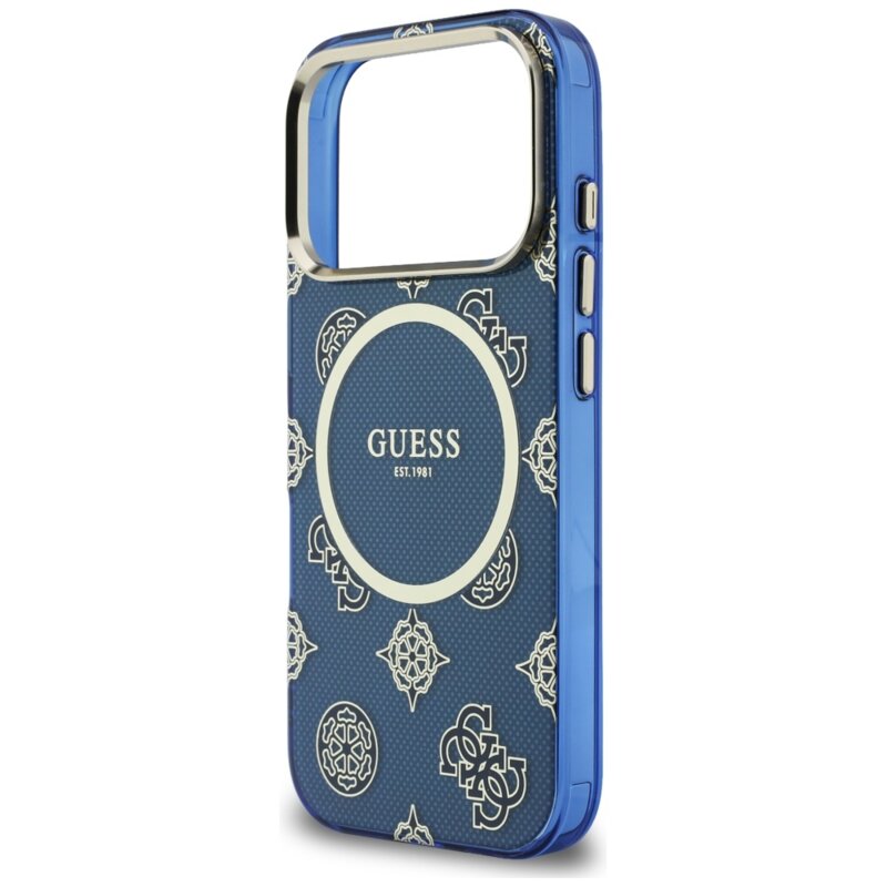 Husa iPhone 17 Pro originala Guess IML Peony Dot MagSafe, albastru, GUHMP17L5HPOEDB