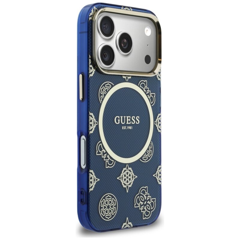 Husa iPhone 17 Pro originala Guess IML Peony Dot MagSafe, albastru, GUHMP17L5HPOEDB