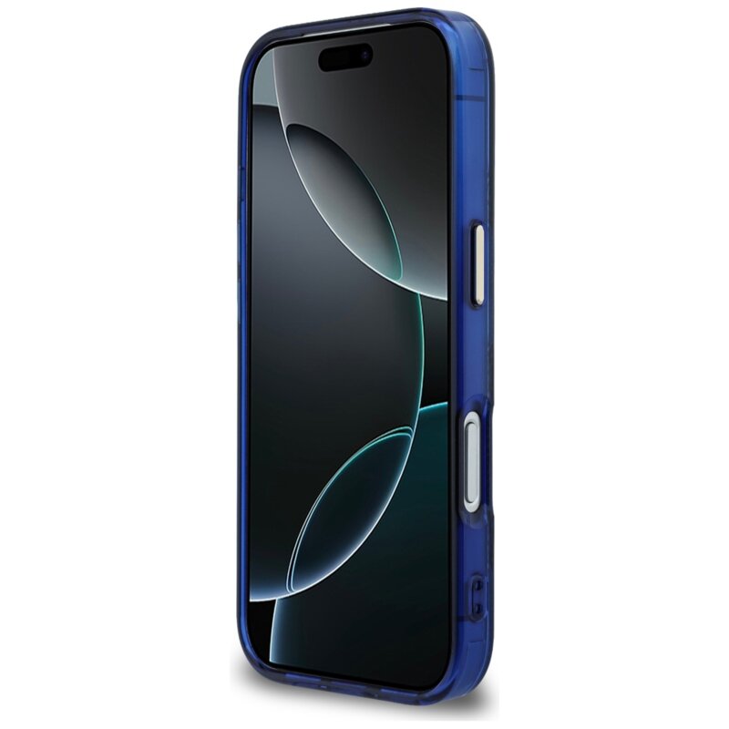 Husa iPhone 17 Pro originala Guess IML Peony Dot MagSafe, albastru, GUHMP17L5HPOEDB