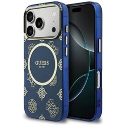 Husa iPhone 17 Pro Max originala Guess IML Peony Dot MagSafe, albastru, GUHMP17X5HPOEDB