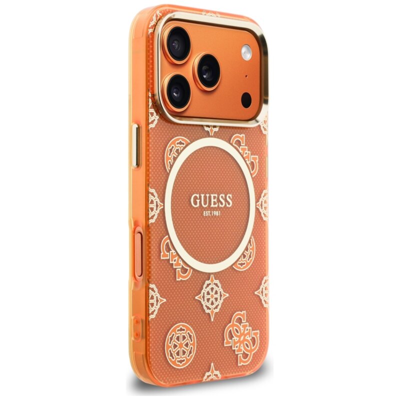 Husa iPhone 17 Pro originala Guess IML Peony Dot MagSafe, portocaliu, GUHMP17L5HPOEDO