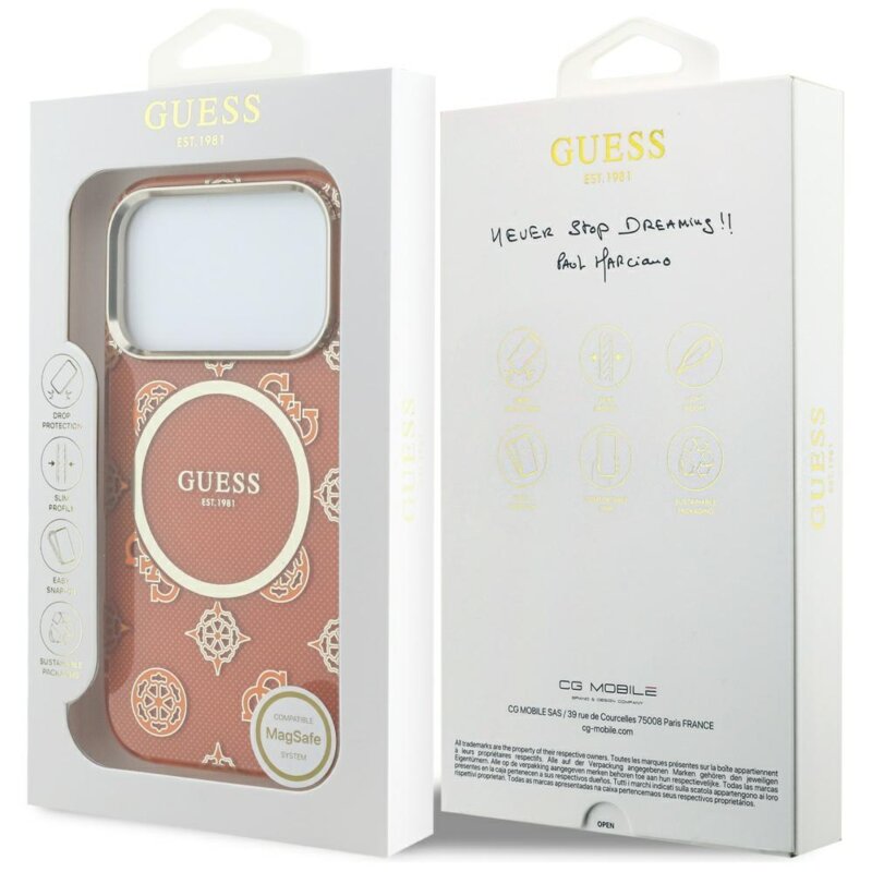 Husa iPhone 17 Pro originala Guess IML Peony Dot MagSafe, portocaliu, GUHMP17L5HPOEDO
