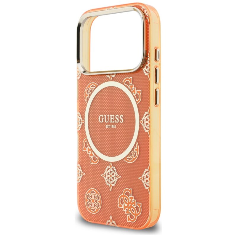 Husa iPhone 17 Pro Max originala Guess IML Peony Dot MagSafe, portocaliu, GUHMP17X5HPOEDO